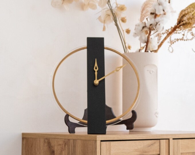 Black and Gold Wall Clock, Modern Wall Clock, Large Wall Clock ...