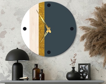 Mid century modern clock, Minimalist wall clock, Abstract wall clock, Wooden wall clock, Decorative wall clock, Large wall clock unique