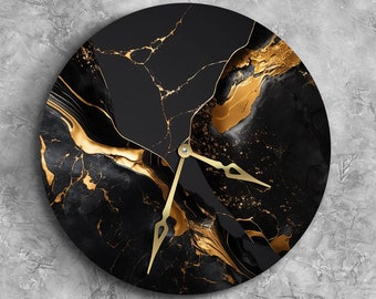 Resin wall clock, Black and gold wall clock, Epoxy wall clock, Modern wall clock oversized, Luxury wall clock, Minimalist clock, Large clock