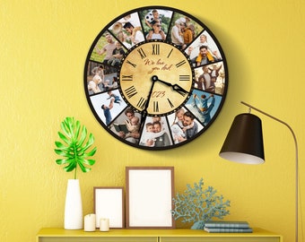 Custom photo wall clock, Personalized wall clock, Wall clock with pictures, Wall clock for dad,Fathers day gift wall clock,Wooden wall clock