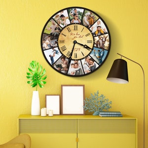 Custom photo wall clock, Personalized wall clock, Wall clock with pictures, Wall clock for dad,Fathers day gift wall clock,Wooden wall clock
