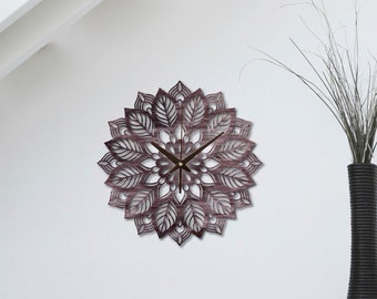 Mandala wood wall clock,Mandala flower clock,Wall clock mandala,Yoga wall clock,Wood wall clock,Modern wall clock