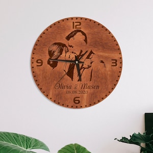 Custom wall clock with photos,Wood clock personalized,Wall clock personalized wood,Anniversary gifts clock,Custom engraved clock