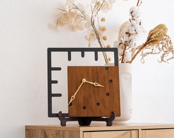 Reloj de pared cuadrado con marco de madera, Reloj de pared rústico de madera, Reloj cuadrado de madera, Reloj de pared geométrico, Reloj de pared minimalista, Arte de reloj decorativo