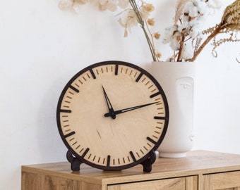 Horloge murale simple, horloge murale minimaliste, horloge murale en bois, horloge murale ronde, bois d'horloge de table, horloge de bureau unique, petite horloge en bois