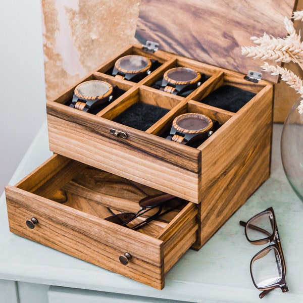 Wooden watch box drawer,Watch storage box,Watch box for men personalized,Watch case wood,Watch holder for men,Custom watch box for men