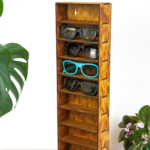 Wooden sunglass holder, Sunglasses display organizer, Sunglasses storage, Sunglasses wall mount, Eyeglass wall holder, Sunglass shelf
