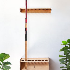 Fishing pole organizer, Fishing rod holder, Fishing rod wall rack, Wall mount rod rack wood, Fishing rod storage, Fishing Pole Holder