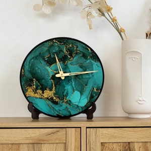 Marble wall clock, Green gold marble clock, Turquoise wall clock, Luxury wall clock, Large wall clock unique, Modern wall clock oversized