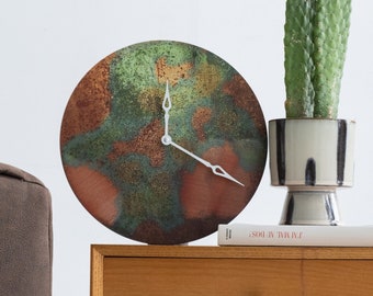 Rusted wall clock, Patina wall clock, Copper wall clock, Retro wall clock, Oxidized wall clock, Old wall clock, Unique wall clock large