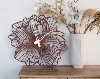 Azalea wall clock, Flower wall clock unique, Boho wall clock, Bohemian wall clock, Wood wall clock modern, Living room clock, Large clock