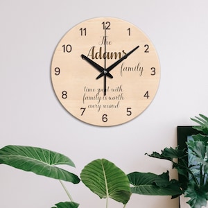 Family name clock,Personalized wood wall clock,Wall clock unique,Kitchen wall clock,Wall clock wood,Wooden wall clock modern