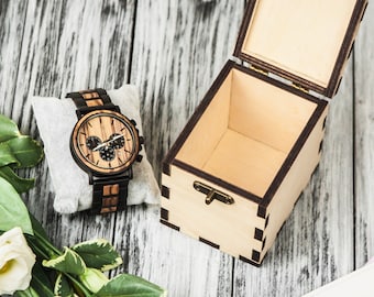 Boîtier de montre personnalisé, montre en bois avec boîte, boîte de Noël, boîtier de montre personnalisé, idée cadeau joyeux anniversaire