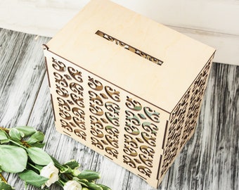 Wedding card box with slot, Wedding envelope box boho, Gift card wedding box, Wedding money box, Collection box with slot