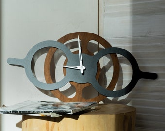 Horizontal clock, Minimalist clock, Bohemian wall clock, Decorative clock, Contemporary clock, Wood wall clock, Geometric wall clock