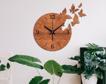 Horloge murale papillon, horloges murales uniques, horloge murale en bois avec papillon, horloge murale en bois, horloge murale moderne, horloge murale contemporaine