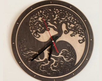 Horloge Murale Yin Yang En Bois 25cm - Décoration Philosophie Chinoise Et Taoïste