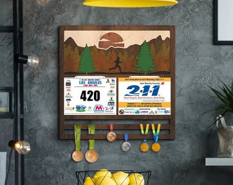 Medal display rack mountain, Medal and bib holder, Awards ribbon display, Race medal hanger, Runners medal hanger, Marathon medal display