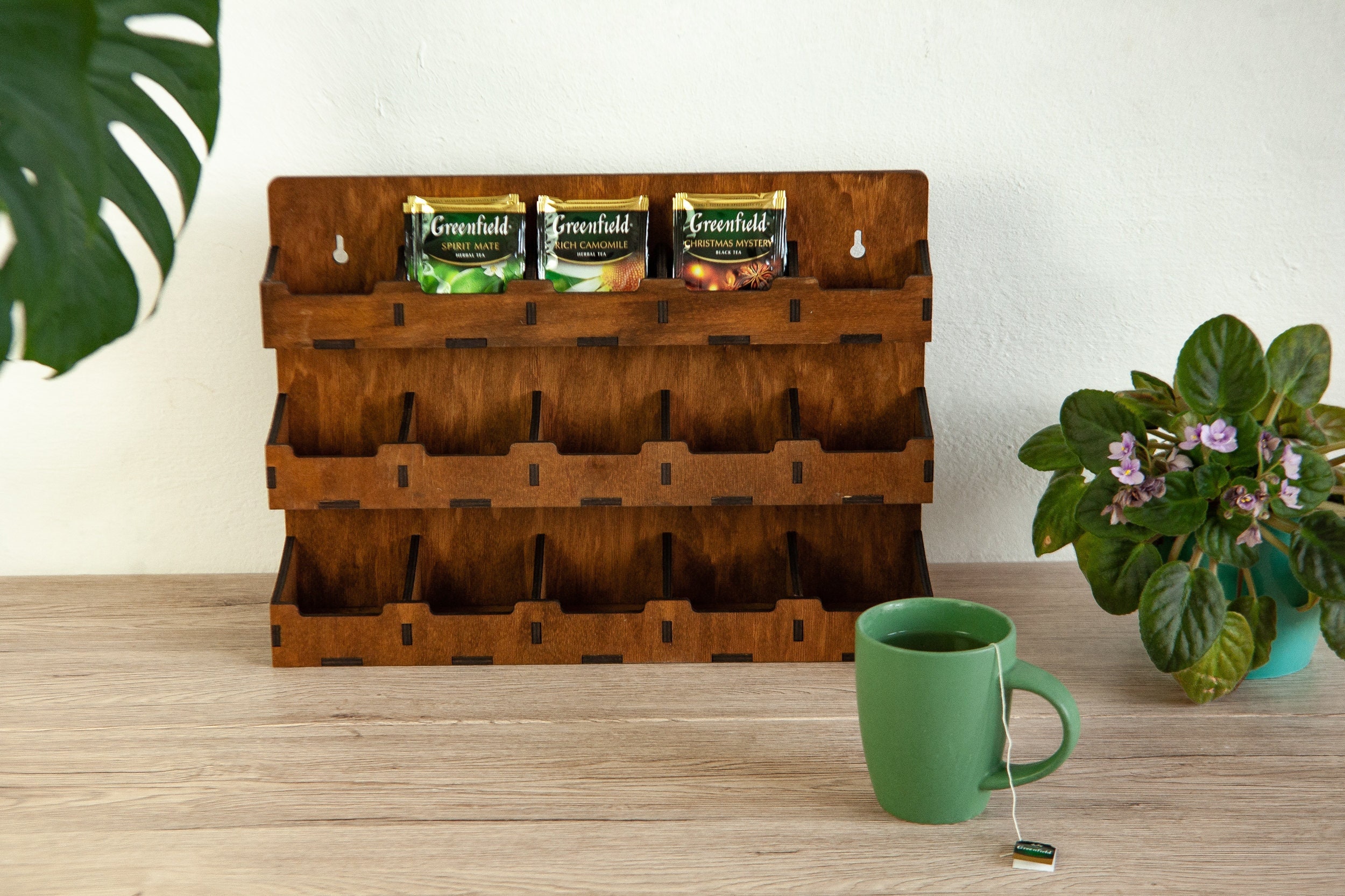  Natural Bamboo Tea Box Storage Organizer- 8 Compartments Tea  Bag Holder with Clear Acrylic Window- Natural Wooden Finish Tea Storage  Organizer: Home & Kitchen