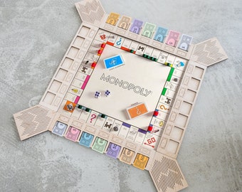 Organizzatore del giocatore di monopolio, tabellone di monopolio personalizzato, accessori per giochi da tavolo in legno, organizzatore di giochi da tavolo, porta soldi Monopoli