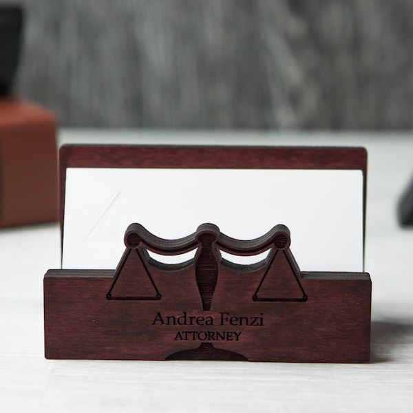 Lawyer card holder,Personalized lawyer gift,Personalized business card holder for desk,Wooden business card holder desk,Custom lawyer gift