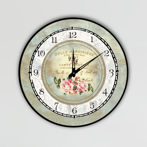 Wall clock with flowers, Custom wall clock, Vintage wall clock, Floral wall clock, Flower wall clock for girls room, Big wall clocks