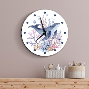 Ocean themed clock, Whale clock, Playroom clock, Ocean nursery decor, Children clock, Animal wall clock, Nursery wall clock, Baby wall clock