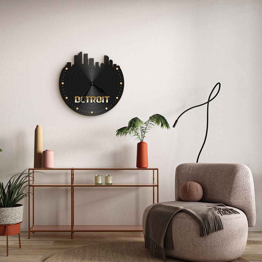 Detroit Clock Detroit Vinyl Skyline Clock, Detroit Wall Clock, Michigan Wall Clocks ...