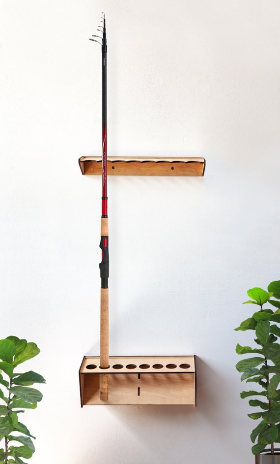 Wood Rod Holder, Fishing Rod Storage, Wall Mount Rod Rack Wood