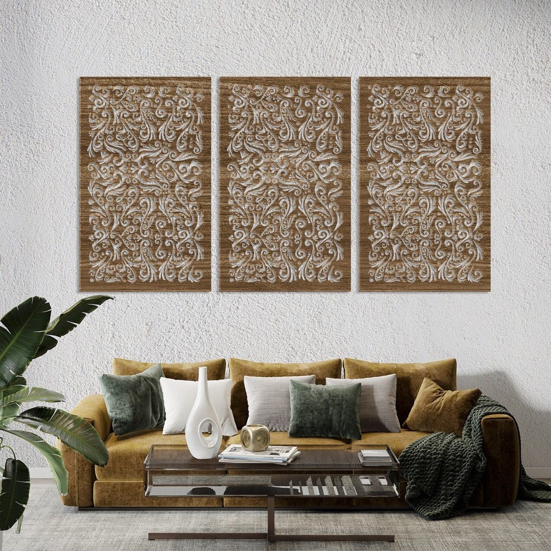 Geometric Wall Art Wood, Abstract Wall Decor, Wall Decor Set of 3, Geometric Wood Art, 3 Panel