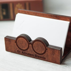 Business card holder for desk personalized,Optometrist gift,Ophthalmologist gift,Wood business card holder for desk,Card holder display image 2