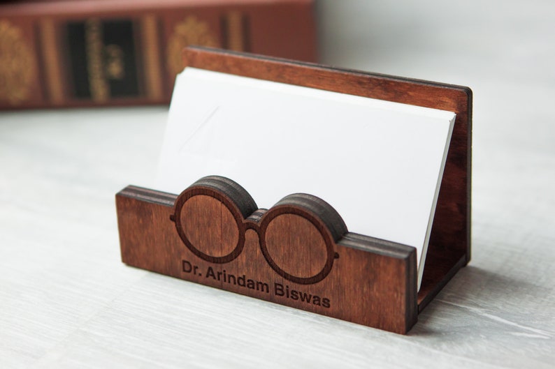 Business card holder for desk personalized,Optometrist gift,Ophthalmologist gift,Wood business card holder for desk,Card holder display image 2