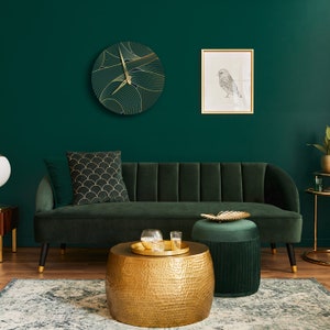 Green with gold clock, Wave wall clock, Leaves wall clock, Nature wall clock, Large wall clock unique, Oversized wall clock, Modern clock image 9