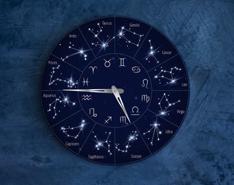 Zodiac wall clock, Wall clock star, Wall clock starburst, Astronomical clock, Cool Clock for wall, Constellation clock, Astrology wall clock