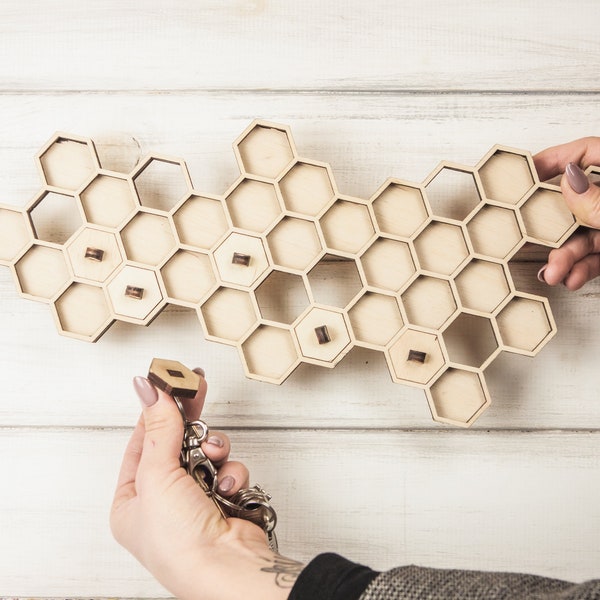 Honeycomb Key Holder, Magnetic Key Shelf, Front Hall Key Shelf, Entryway Key Storage, Hexagon Key Shelf, Wood Key Holder, Slim Key Shelf