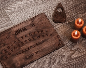 Ouija board,Wood ouija board,Ouija planchette,Spirit board wood,Occult practice,Talking board,Wooden ouija board