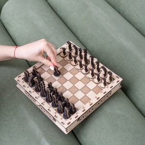 Custom wooden chess set, Chess set with drawers, Wooden chess board with storage, Chess Pieces wood, Chess set with case