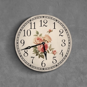 Reloj de rosas, Reloj de pared con flores, Reloj de pared con motivos florales, Reloj con núcleo de cabaña, Reloj de pared vintage, Reloj de pared con motivos naturales, Reloj botánico, Reloj francés