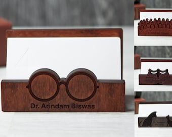 Business card holder for desk personalized,Optometrist gift,Ophthalmologist gift,Wood business card holder for desk,Card holder display