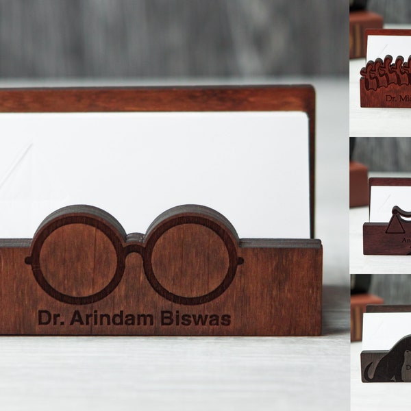 Business card holder for desk personalized,Optometrist gift,Ophthalmologist gift,Wood business card holder for desk,Card holder display