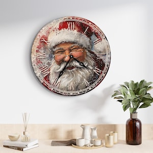 Weihnachtsmann Wanduhr, Weihnachtsmann Uhr, Neujahr Uhr, Festliche Wanduhr, Urlaub Wanduhr, Vintage Weihnachtsmann Wandkunst, Frohe Weihnachten Uhr