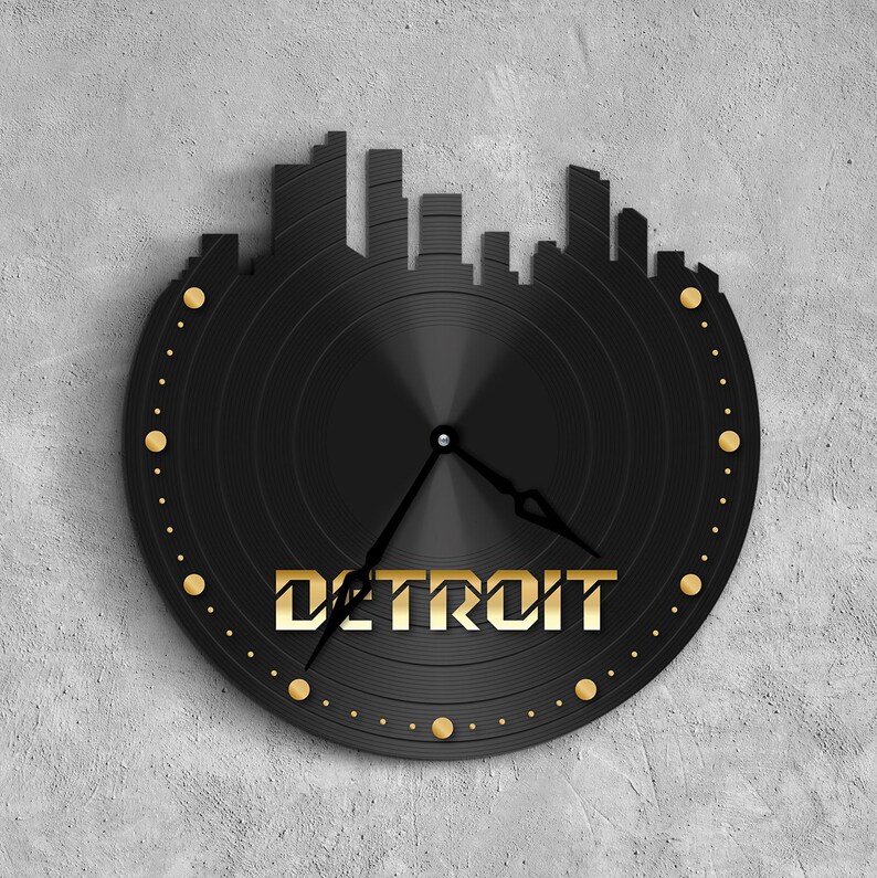 Detroit Clock Detroit Vinyl Skyline Clock, Detroit Wall Clock, Michigan Wall Clocks ...