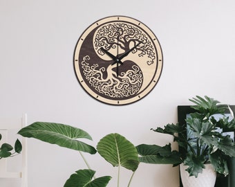 Yin yang tree of life wall clock,Yin yang wall clock,Yin yang wood clock,Tree of life wall clock,Tree of life wall decor,Wood wall clock