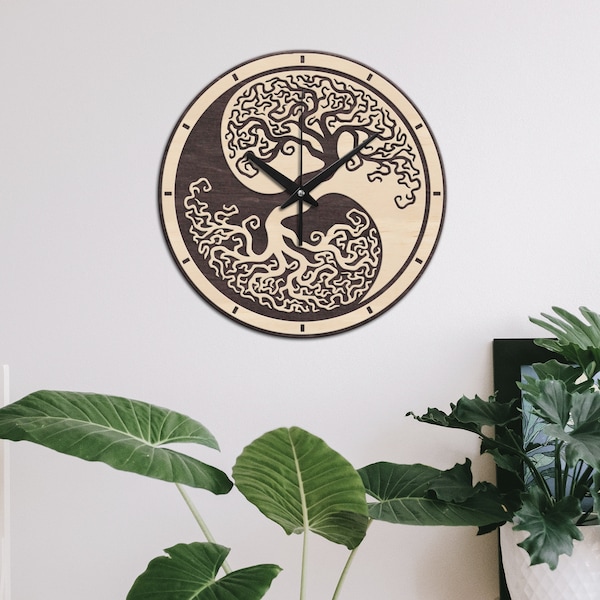 Yin yang tree of life wall clock,Yin yang wall clock,Yin yang wood clock,Tree of life wall clock,Tree of life wall decor,Wood wall clock