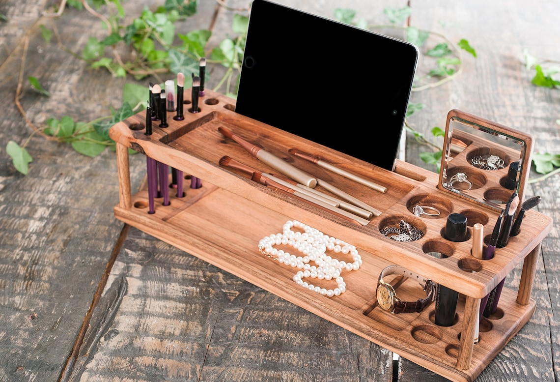 Makeup Organizer Woodwooden Makeup Organizercosmetic Etsy