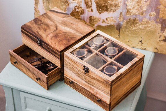 Wooden watch box for men, Watch case for men, Watch box with drawer, Engraved watch box for men, Custom wood box with lid, Watch storage box