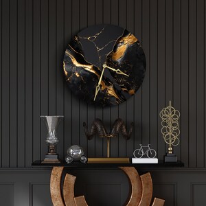 Resin Wall Clock, Black and Gold Wall Clock, Epoxy Wall Clock, Modern ...