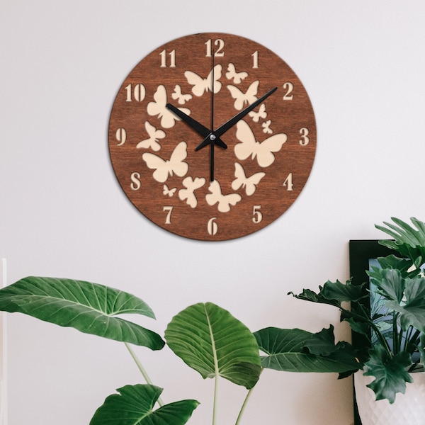 Butterfly wall clock,Butterfly wood clock,Wood wall clock,Modern wall clock,Kitchen wall clock,Unique wall clock