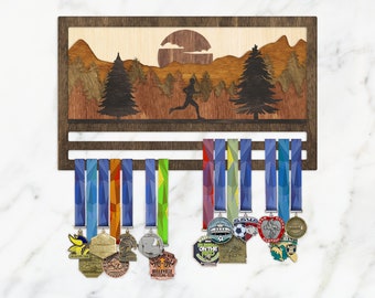 Running medal hanger, Race medal holder, Medal holder for runners, Wood medal hanger, Medal display rack, Wood medal display