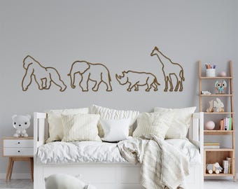 Safari animal wood cutouts, Safari nursery decor wall art, Jungle animal wall decor, Wood safari animal wall decor, Jungle nursery wall art